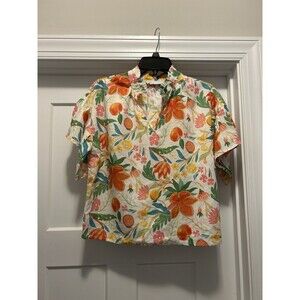 C & C California Womens Floral Linen Top Small Hawaiian Tropical Cruise Beach
